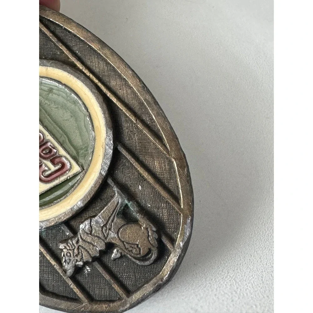 Vintage Castrol Oil Belt Buckle‎ Metal Automotive Racing Logo Lions Patina